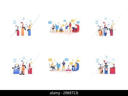 Ensemble de personnes travaillant dans un bureau de collègue Illustration de Vecteur