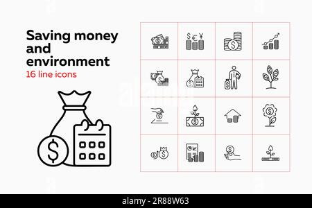 Icônes d'économie d'argent et d'environnement Illustration de Vecteur