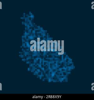 Carte lumineuse à pois de l'île de Santiago. Forme de l'île avec des ampoules bleues brillantes. Illustration vectorielle. Illustration de Vecteur
