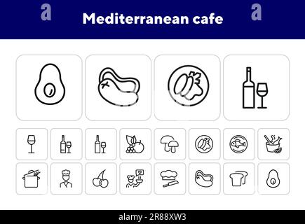 Ensemble d'icônes de la ligne de café méditerranéenne Illustration de Vecteur