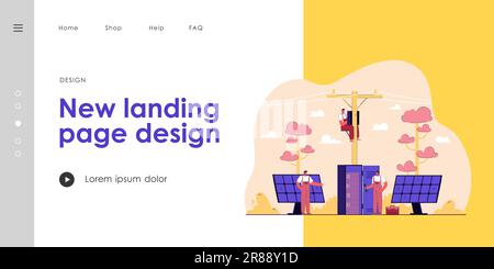 Électriciens réparant les panneaux électriques et solaires dans les rues Illustration de Vecteur