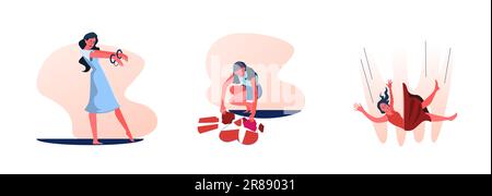 Ensemble de jeunes femmes enchaînées dans la relation Illustration de Vecteur