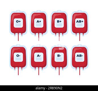 Poches de sang avec types de sang. Icônes de vecteur de groupe sanguin Illustration de Vecteur