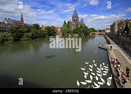 Le Temple neuf sur l'île du petit Saulcy. Metz, Lorraine, France. Banque D'Images