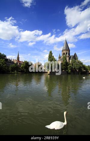 Le Temple neuf sur l'île du petit Saulcy. Metz, Lorraine, France. Banque D'Images