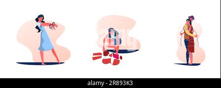 Ensemble de jeunes enchaînés dans la relation Illustration de Vecteur