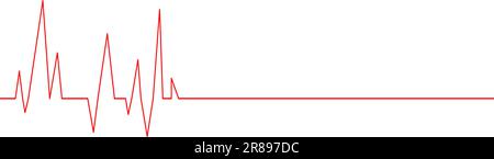 Diagramme de pulsation avec ligne droite longue. Partie du dossier ECG isolée sur fond blanc. Ligne rouge de rythme cardiaque. Panneau de test cardio. Cardiologie Illustration de Vecteur