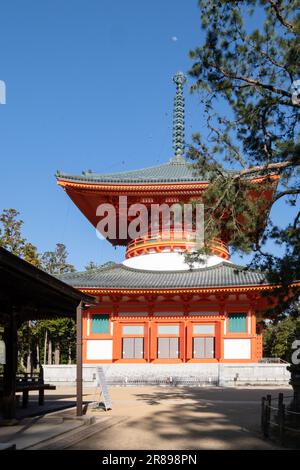 Kongobuji Kompon Daito (Grande Pagode centrale) dans le complexe du temple bouddhiste Danjō-garan, Koyasan, Japon. Banque D'Images