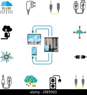 Jeu d'icônes fils et fiches Illustration de Vecteur