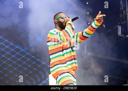 Fredrikstad, Norvège. 16th, juin 2023. Le rappeur britannique Tinée Tempah donne un concert en direct pendant le festival de musique norvégien IDYL Festivalen 2023 à Fredrikstad. (Crédit photo: Gonzales photo - Per-Otto Oppi). Banque D'Images