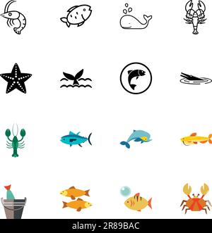 Jeu d’icônes de mer Illustration de Vecteur
