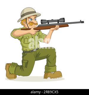 Illustration de dessin animé d'un chasseur visant un fusil Illustration de Vecteur