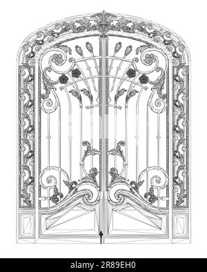 Dessin animé isolé d'une porte de clôture filaire. Entrée métallique vectorielle. Illustration vectorielle avec barrière sur fond blanc. Illustration vectorielle grille de clôture blanche Illustration de Vecteur