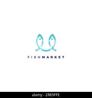 Logo Smile du marché aux poissons. Conception de logo de nourriture de poisson Illustration de Vecteur