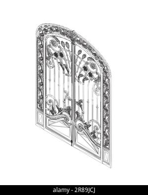 Dessin animé isolé d'une porte de clôture filaire. Entrée métallique vectorielle. Illustration vectorielle avec barrière sur fond blanc. Illustration vectorielle grille de clôture blanche Illustration de Vecteur