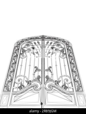 Dessin animé isolé d'une porte de clôture filaire. Entrée métallique vectorielle. Illustration vectorielle avec barrière sur fond blanc. Illustration vectorielle grille de clôture blanche Illustration de Vecteur