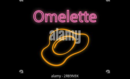 fond noir omelette, illustration vectorielle, néon. œufs brouillés au jaune et aux protéines. néon multicolore. enseigne au néon brillant. éclairage pour le café Illustration de Vecteur
