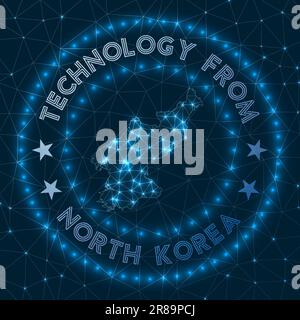 Technologie de Corée du Nord. Emblème géométrique futuriste du pays. Concept technologique. Logo rond de la Corée du Nord. Illustration vectorielle. Illustration de Vecteur