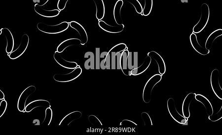 saucisses sur fond noir, illustration vectorielle, motif noir et blanc. saucisses roy en tubage naturel, viande de ferme. motif sans couture, arrière-plan, Illustration de Vecteur