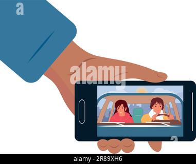 Une fille et un gars conduisent dans une voiture Illustration de Vecteur