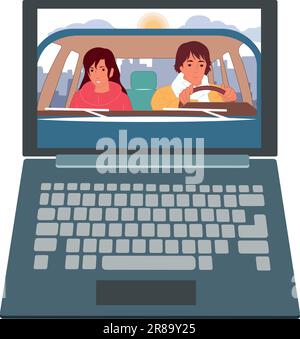 Une fille et un gars conduisent dans une voiture Illustration de Vecteur