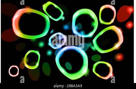 Texture abstraite d'une belle lumière inhabituelle cercles lumineux d'ovales de l'énergie magique magique néon multicolore irisé avec effet bokeh Illustration de Vecteur