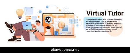 étudiant faisant des devoirs avec ai helper bot séminaire web éducatif cours internet enseignant en ligne tuteur virtuel Illustration de Vecteur