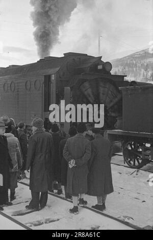 Réel 1- 1948: Le nord et le sud de la Norvège liés ensemble [image 0087]le 8 décembre 1947, Nordlandsbanen, ou Nord-Norgesbanen comme on devrait plutôt l'appeler, a ajouté quelques miles à sa croissance. La ligne Mo i Rana-Lønsdal a été ouverte à la circulation générale. Une nouvelle étape du Nord-Norgesbanen est ainsi achevée. Mais Lønsdal n'est pas le point final, la voie doit aller beaucoup plus au nord, - y a-t-il une raison de gonfler cet incident à plus qu'un intermesso technique ferroviaire? Oui, c'est vrai. Cet événement, qui a eu lieu sans aucune exposition majeure de faste et splendeur cérémonielles, en réalité Banque D'Images