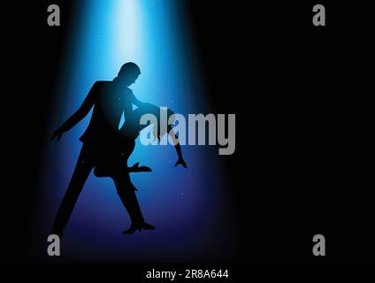 Illustration de la silhouette d'un couple dansant sous la lumière bleue Illustration de Vecteur