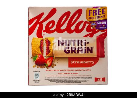 Boîte de barres Kelloggs Nutri-grain saveur fraise isolée sur fond blanc Banque D'Images