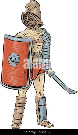 Spartacus.Gladiator guerrier dessiné à la main Illustration de Vecteur