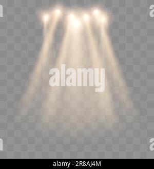 Spots isolés. Faisceaux lumineux et rayons dorés. Effet de lumière vecteur transparent Illustration de Vecteur