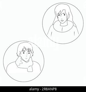 Avatars noir et blanc fille et gars. Vecteur Illustration de Vecteur