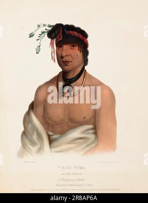 WESH-CUBB. A CHIPPEWAY CHIEF., de l'histoire des tribus indiennes d'Amérique du Nord ca. 1836 par McKenney et Hall, 1836-1844 Banque D'Images