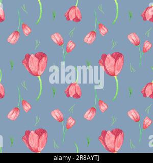 motif fleuri sans couture avec tulipes aquarelle sur fond neutre. fleurs de printemps Banque D'Images