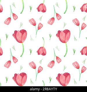 motif fleuri sans couture avec tulipes aquarelle sur fond neutre. fleurs de printemps Banque D'Images