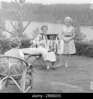 Actuel 36-7-1960: N'a pas le temps de s'ennuyer Quelques personnes admirables souhaitent que la journée ait été de deux heures de plus. Ils ont mille fers dans le feu, ils doivent tous être pris en charge, et ils aiment littéralement avoir leur programme plein. Nous connaissons une fille de cette catégorie. Kari Knutsen, une fille de 18 ans originaire d'Oslo, est une dame de bureau chez Standart Fabrikker par jour, mais dès qu'elle est faite pour la journée, elle se lance dans toutes sortes d'hobbies. Photo: Aage Storløkken / Aktuell / NTB ***PHOTO NON TRAITÉE*** Banque D'Images