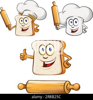 Jeu de personnages de mascotte de crachoir Bread Slice Illustration de Vecteur