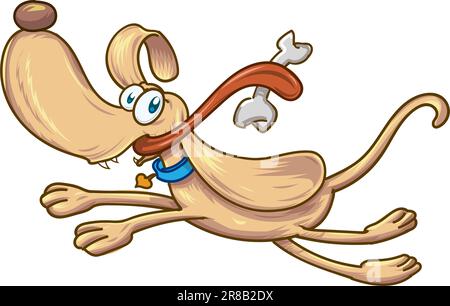 chien drôle saute avec l'os Illustration de Vecteur