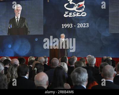 Prague, République tchèque. 20th juin 2023. Le Président tchèque Petr Pavel prend la parole lors de la cérémonie de gala du 30th° anniversaire de la République tchèque à la salle espagnole du château de Prague, Prague, République tchèque, 20 juin, 2023. Credit: Michal Krumphanzl/CTK photo/Alay Live News Banque D'Images