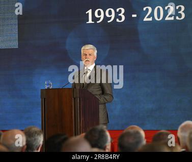 Prague, République tchèque. 20th juin 2023. Le Président tchèque Petr Pavel prend la parole lors de la cérémonie de gala du 30th° anniversaire de la République tchèque à la salle espagnole du château de Prague, Prague, République tchèque, 20 juin, 2023. Credit: Michal Krumphanzl/CTK photo/Alay Live News Banque D'Images