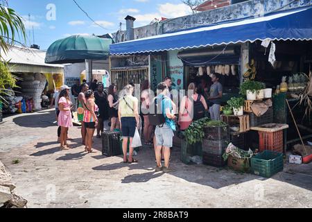 Touristes en tournée du marché Mercado 28 dans le centre-ville de Cancun Yucatan Peninsula Mexique Banque D'Images