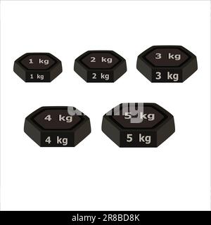Pierres de poids 1 kg à 5kgs. illustration vectorielle. pierre de mesure du poids. sur fond blanc. Icône simple DE poids EN KG. Illustration de Vecteur