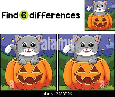 Halloween de chat de citrouille trouver les différences Illustration de Vecteur