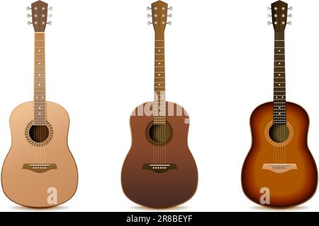 3d icône de vecteur réaliste. collection de guitares acoustiques en bois sombre. Illustration de Vecteur