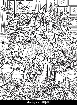Page de coloriage du bouquet de Noël pour adultes Illustration de Vecteur