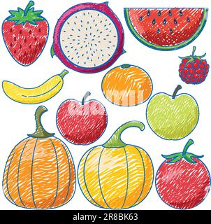 Illustration de style simple pour les fruits et légumes en couleur crayon Illustration de Vecteur