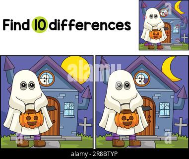 Trick ou traiter Halloween trouver les différences Illustration de Vecteur