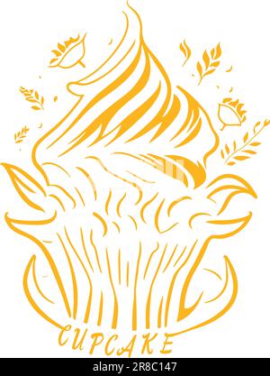 Présentation d'un logo Cupcake Outline élégant et moderne au format de fichier vectoriel, parfait pour les entreprises et les marques de pâtisserie, de dessert ou de confiserie Illustration de Vecteur