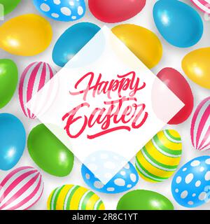 Lettres joyeuses Pâques sur place, œufs Illustration de Vecteur
